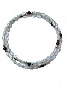 Vintage Multi-Strand RIce Pearls & Garnet Beaded Bracelet Circa Late 1900s 2.75"